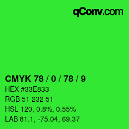 Farbcode: CMYK 78 / 0 / 78 / 9 | qconv.com