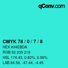 カラーコード: CMYK 78 / 0 / 7 / 8 | qconv.com