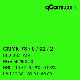 颜色代码: CMYK 78 / 0 / 92 / 2 | qconv.com