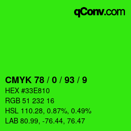 カラーコード: CMYK 78 / 0 / 93 / 9 | qconv.com