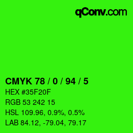 颜色代码: CMYK 78 / 0 / 94 / 5 | qconv.com