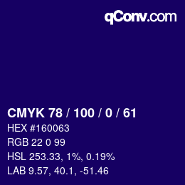 Color code: CMYK 78 / 100 / 0 / 61 | qconv.com