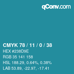 カラーコード: CMYK 78 / 11 / 0 / 38 | qconv.com