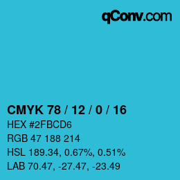 颜色代码: CMYK 78 / 12 / 0 / 16 | qconv.com