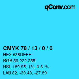 カラーコード: CMYK 78 / 13 / 0 / 0 | qconv.com