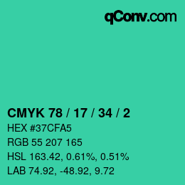 カラーコード: CMYK 78 / 17 / 34 / 2 | qconv.com