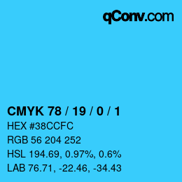 カラーコード: CMYK 78 / 19 / 0 / 1 | qconv.com