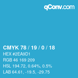 Code couleur: CMYK 78 / 19 / 0 / 18 | qconv.com