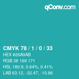 Color code: CMYK 78 / 1 / 0 / 33 | qconv.com