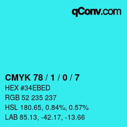 カラーコード: CMYK 78 / 1 / 0 / 7 | qconv.com