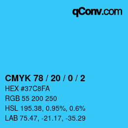 カラーコード: CMYK 78 / 20 / 0 / 2 | qconv.com