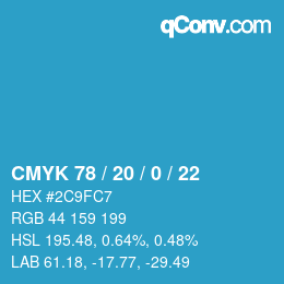 颜色代码: CMYK 78 / 20 / 0 / 22 | qconv.com