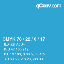 カラーコード: CMYK 78 / 22 / 0 / 17 | qconv.com
