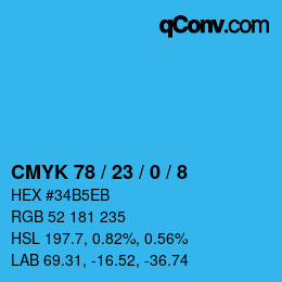 カラーコード: CMYK 78 / 23 / 0 / 8 | qconv.com