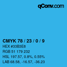 カラーコード: CMYK 78 / 23 / 0 / 9 | qconv.com