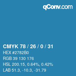 颜色代码: CMYK 78 / 26 / 0 / 31 | qconv.com