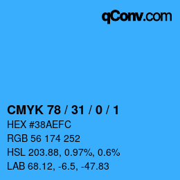 カラーコード: CMYK 78 / 31 / 0 / 1 | qconv.com