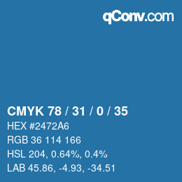 カラーコード: CMYK 78 / 31 / 0 / 35 | qconv.com