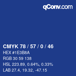 Farbcode: CMYK 78 / 57 / 0 / 46 | qconv.com