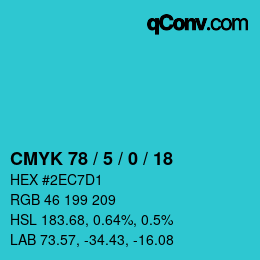 カラーコード: CMYK 78 / 5 / 0 / 18 | qconv.com
