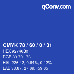 カラーコード: CMYK 78 / 60 / 0 / 31 | qconv.com