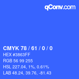 カラーコード: CMYK 78 / 61 / 0 / 0 | qconv.com
