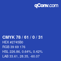 Color code: CMYK 78 / 61 / 0 / 31 | qconv.com