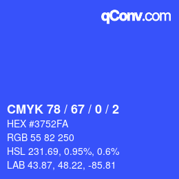 Color code: CMYK 78 / 67 / 0 / 2 | qconv.com