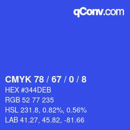 カラーコード: CMYK 78 / 67 / 0 / 8 | qconv.com