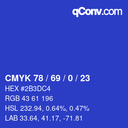 カラーコード: CMYK 78 / 69 / 0 / 23 | qconv.com