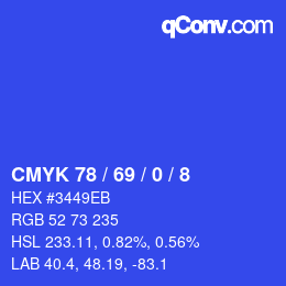 Code couleur: CMYK 78 / 69 / 0 / 8 | qconv.com