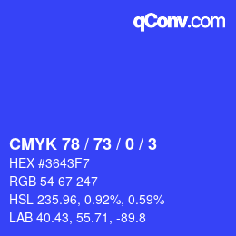 カラーコード: CMYK 78 / 73 / 0 / 3 | qconv.com