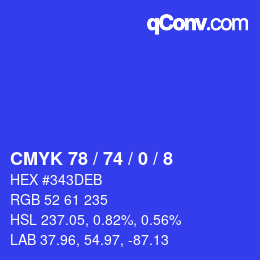 カラーコード: CMYK 78 / 74 / 0 / 8 | qconv.com