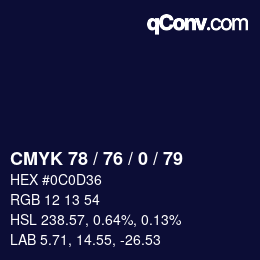 Color code: CMYK 78 / 76 / 0 / 79 | qconv.com
