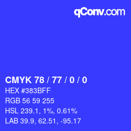 Color code: CMYK 78 / 77 / 0 / 0 | qconv.com