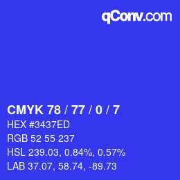 カラーコード: CMYK 78 / 77 / 0 / 7 | qconv.com