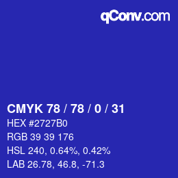 颜色代码: CMYK 78 / 78 / 0 / 31 | qconv.com