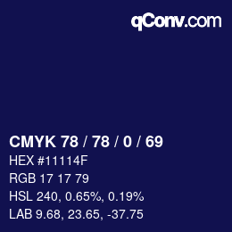Color code: CMYK 78 / 78 / 0 / 69 | qconv.com