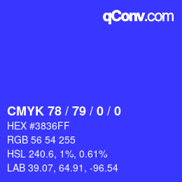 カラーコード: CMYK 78 / 79 / 0 / 0 | qconv.com