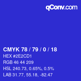 Farbcode: CMYK 78 / 79 / 0 / 18 | qconv.com