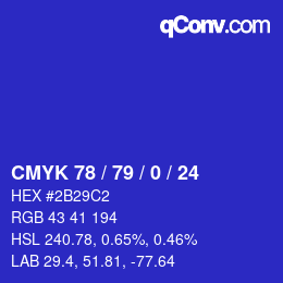Farbcode: CMYK 78 / 79 / 0 / 24 | qconv.com