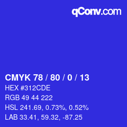 カラーコード: CMYK 78 / 80 / 0 / 13 | qconv.com