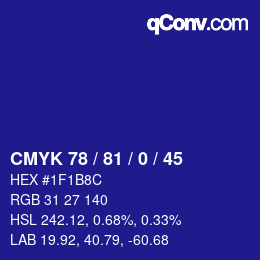 Color code: CMYK 78 / 81 / 0 / 45 | qconv.com