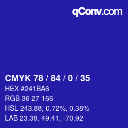 Color code: CMYK 78 / 84 / 0 / 35 | qconv.com