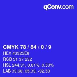 颜色代码: CMYK 78 / 84 / 0 / 9 | qconv.com