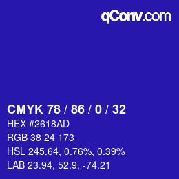 颜色代码: CMYK 78 / 86 / 0 / 32 | qconv.com