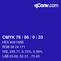 颜色代码: CMYK 78 / 86 / 0 / 33 | qconv.com