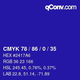 Color code: CMYK 78 / 86 / 0 / 35 | qconv.com