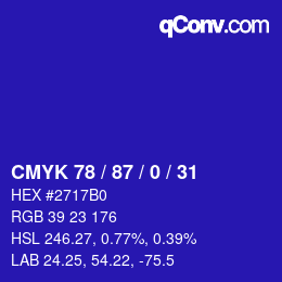 Farbcode: CMYK 78 / 87 / 0 / 31 | qconv.com