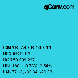 颜色代码: CMYK 78 / 8 / 0 / 11 | qconv.com